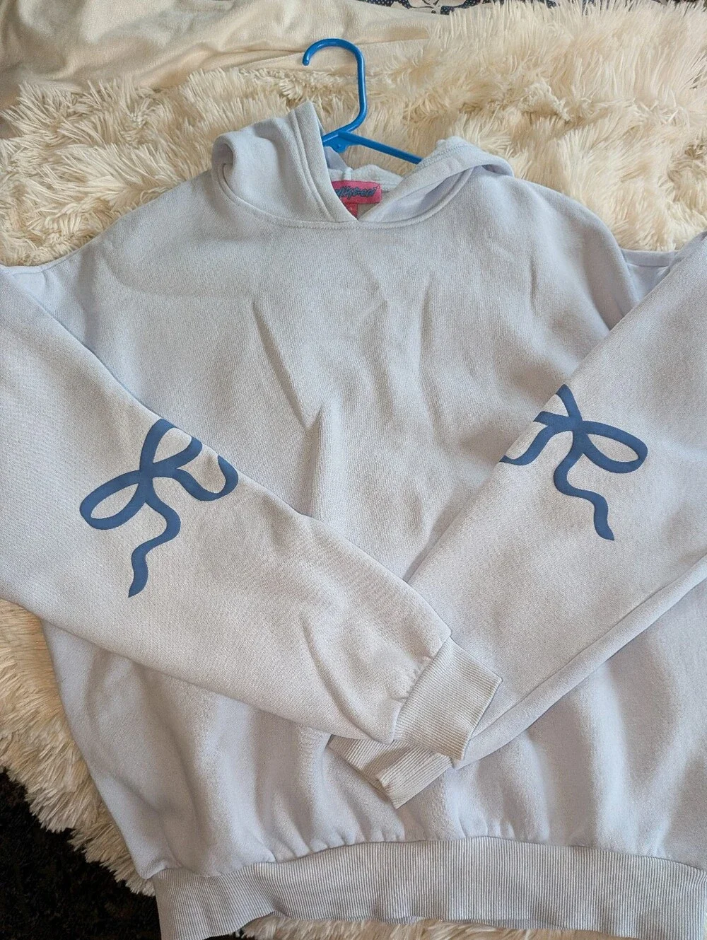 Edickted Light Blue Hooded Sweatshirt with Blue Ribbon Accents, Set Sz S